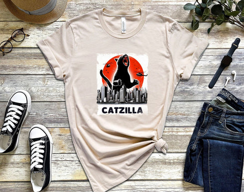 Catzilla T-shirt | Funny Cat Outfit | Cat Lover Shirt | Godzilla Parody Apparel | Kawaaii Cat Shirt | Bobacat Tee | Animal Lover T-shirt